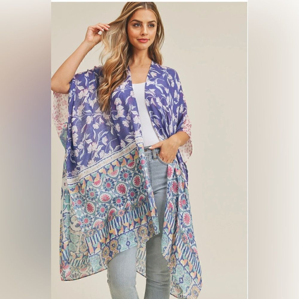Styline Multi Print Boho Kimono NWT - Picture 2 of 8